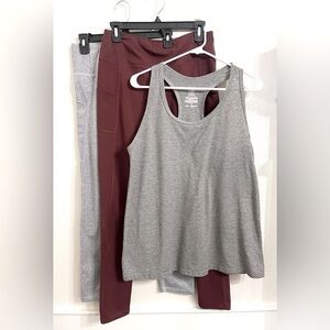 Women’s Activewear Lot Size Large 2 Leggings & 1 Mesh Tank Top Gray Danskin